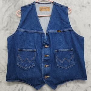 Vintage 90s Wrangler Vest Mens L Blue M-159 Sleeveless Denim Gilet Western